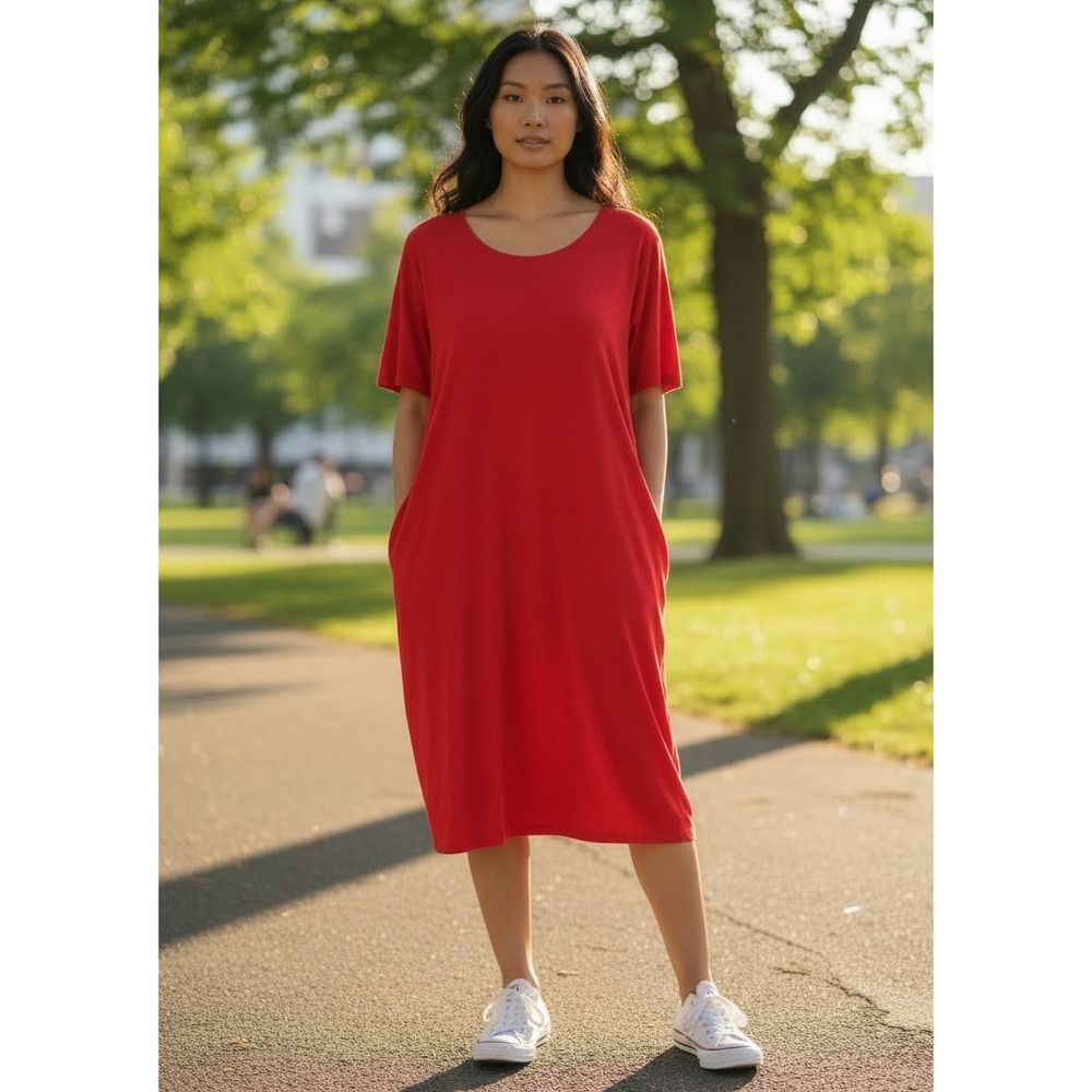 UNIVERSAL STANDARD Red Halie T-Shirt Dress M Pockets Casual Minimalist Essential